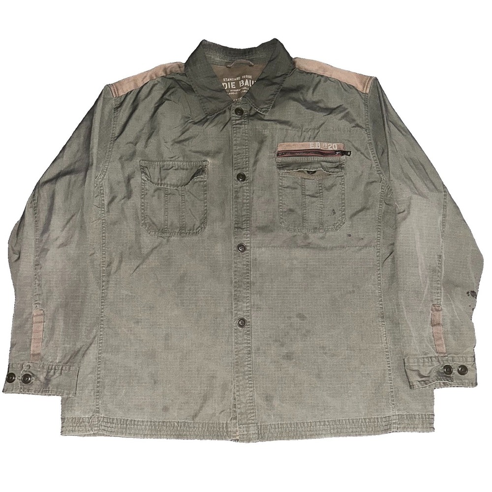 Vintage Eddie Bauer Standard Issue Green Canvas Military Shirt Mens Size 2XL XXL